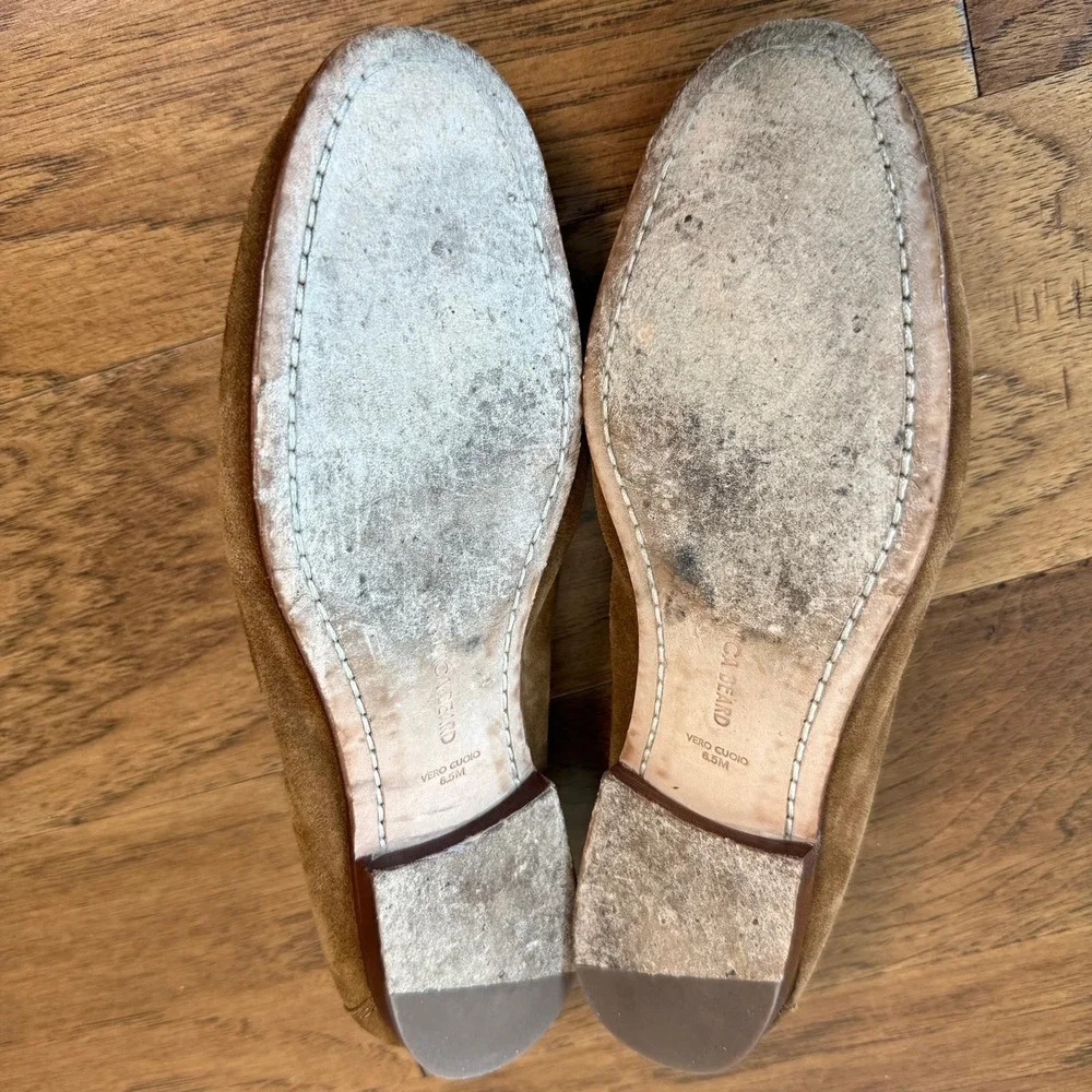VERONICA BEARD SUEDE PENNY LOAFERS IN HAZELWOOD Size 6.5M EUC